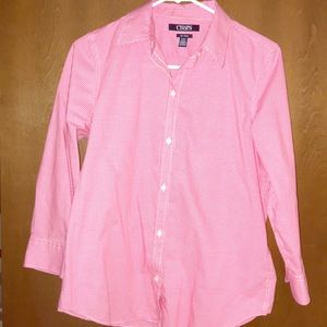 CHAPS Pink Gingham 3/4 Sleeve Button Down